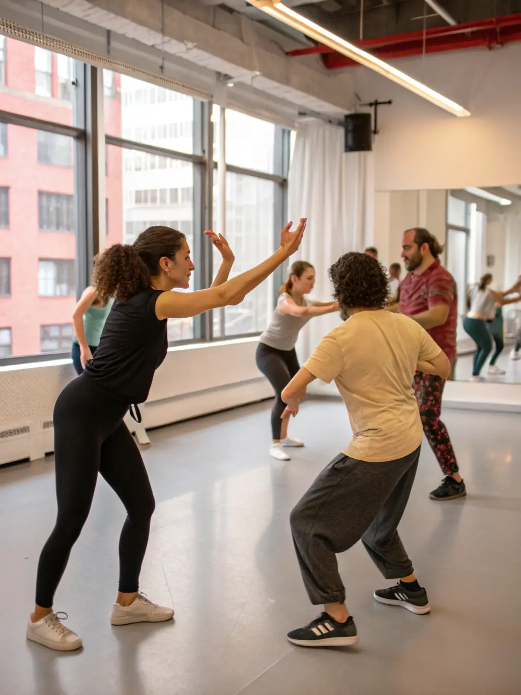 A video thumbnail featuring a dance instructor leading a workshop on inclusive dance practices, with subtitles highlighting key phrases about respect and diversity.